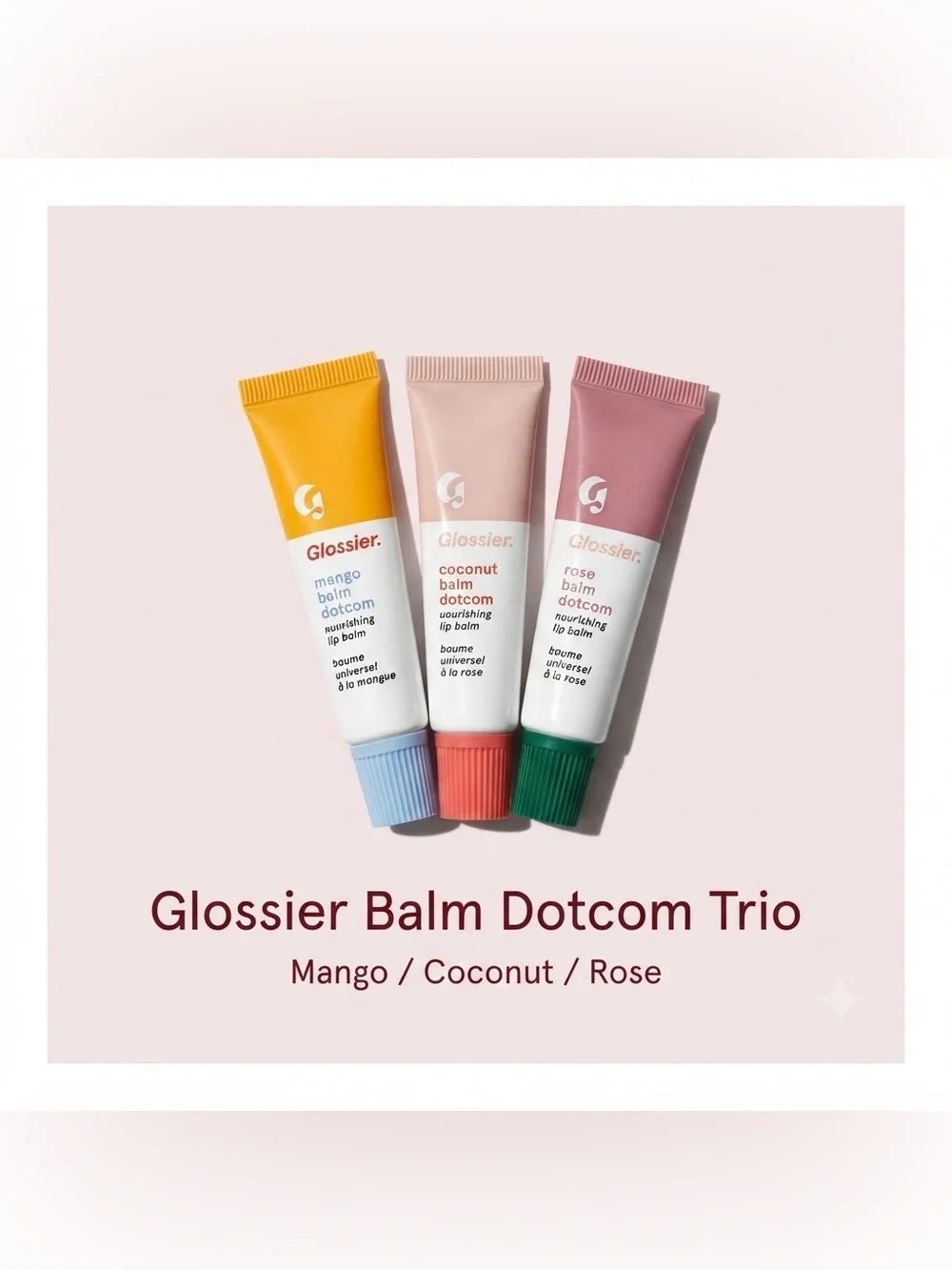 NEW ✅ Glossier Balm Dotcom Trio | Mango, Rose, & Coconut Lip Balm/Salve Set